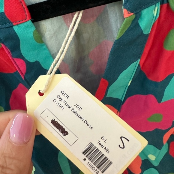Jodifl colorful vibrant babydoll floral dress long sleeve pockets size S NwT - Picture 6 of 7